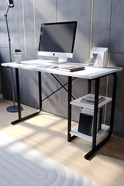 Morpanya Sindy Metal Çalışma Masası 2 Raflı Laptop Bilgisayar Masası Ofis Der...