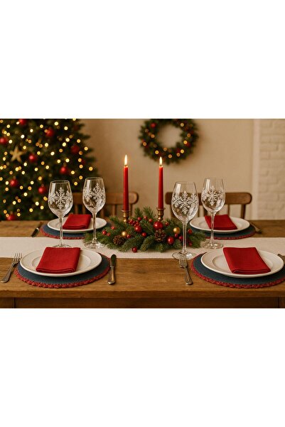 Dema Kırmızı Simli Kenarlı Denim Supla Seti - Yılbaşı Masası Konsepti & Günlük Konsept