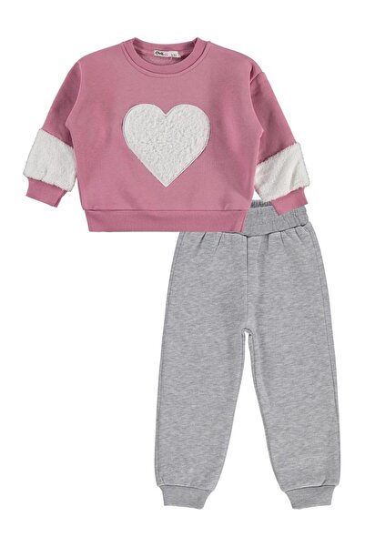 Civil Girls Heart Embroidered 2-5 Years Old Tracksuit Set - Softpink-Grimelanj3-4 Years Old
