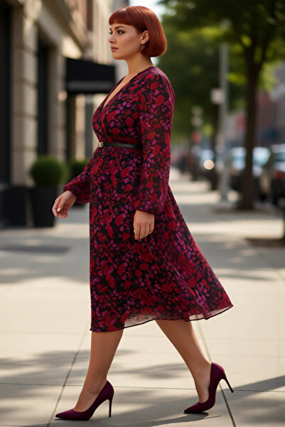 PayBuy فستان نسائي أنيق مزين بالزهور بأزرار على الجهتين فستان ميدي من الشيفون...