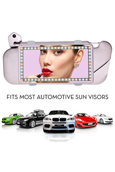 AdyMel Portable LED Cosmetic Mirror for Car, Rechargeable, 3 Light Modes, White