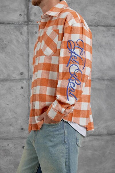 NOMARC Πορτοκαλί πουκάμισο με κεντημένο λαβή Nmrc, μεγάλου μεγέθους