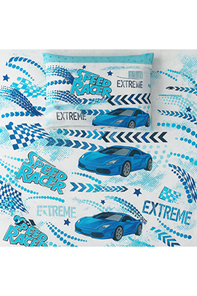 sehra Cotton Single Duvet Cover Set Children's Car Pattern Quilt Cover Fitted Sheet with 1 Pillowcase