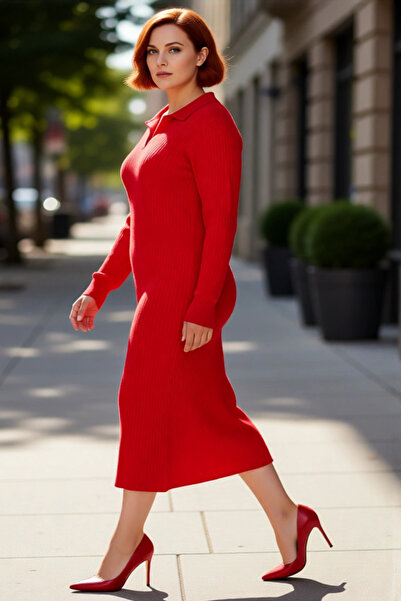 PayBuy Γυναικείο φόρεμα με λαιμόκοψη πόλο κοτλέ Bodycon πλεκτό μίντι φόρεμα μ...