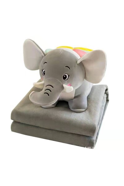 Tescomak Set pătură și pernă pentru copii, jucărie de pluș elefant, gri închi...