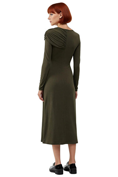 PayBuy Kadın Bodycon Kesim Asimetrik Yaka Aksesuar Detaylı Örme Maxi Elbise Özel Davetler İçin Şık Stil