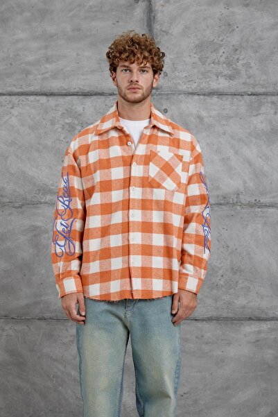 NOMARC Πορτοκαλί πουκάμισο με κεντημένο λαβή Nmrc, μεγάλου μεγέθους