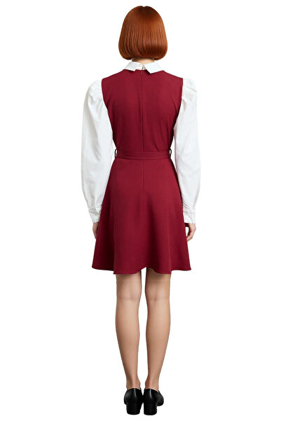 PayBuy Women's Skater Belted Shirt Collar Balloon Sleeve Detailed Mini Woven Dress Offers a Stylish and Elegant Look