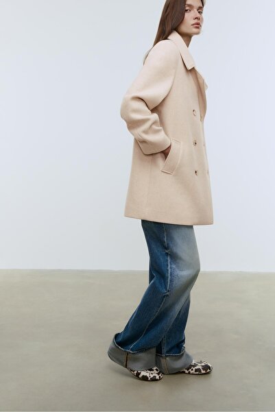 Stradivarius Yünlü suni kürk yakalı kaban