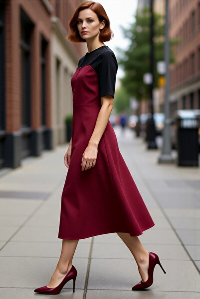 PayBuy Γυναικείο 100% βαμβακερό υφαντό φόρεμα Gabardine αντίθεση χρωμάτων Ska...