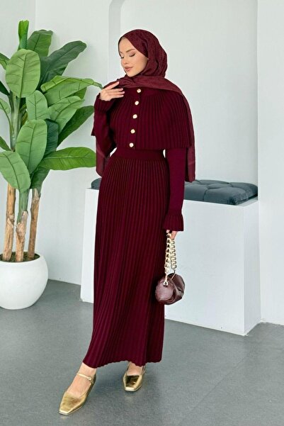 Şulemoda Giyim Σετ με πλισέ φούστα με πεταλούδα μπορντό