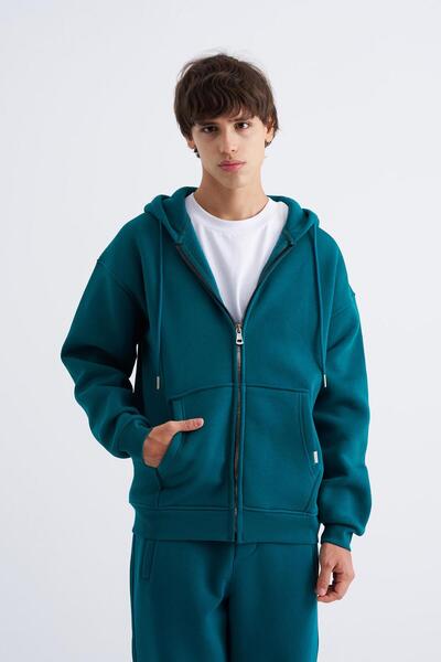 Machinist Огромна суитшърт с качулка и джоб с цип отпред OIL GREEN