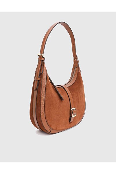 İLVİ Vlasyi Hakiki Süet Floter Deri Taba Kadın Omuz Çantası