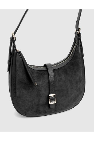 İLVİ Vlasyi Genuine Suede Floater Leather Black Women's Shoulder Bag