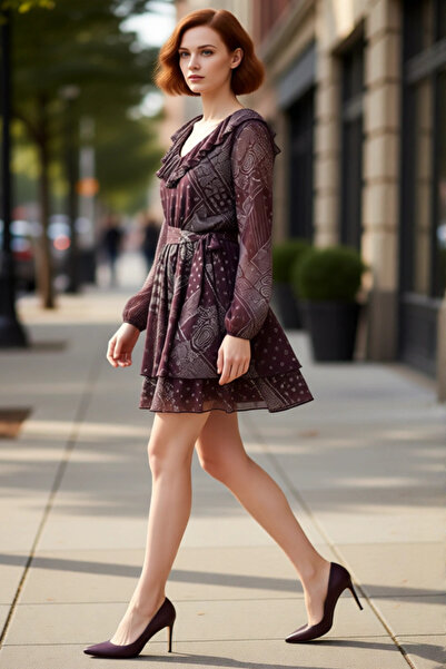 PayBuy Γυναικείο φόρεμα με μοτίβο σάλι με λαιμόκοψη σε σχήμα V με μακρυμάνικο...