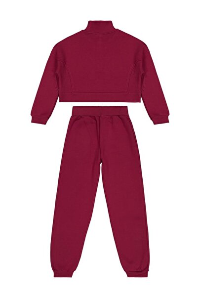 Civil Girls Zipper Detailed Tracksuit Set for Ages 10-13 - Burgundy 13-14 Years Old