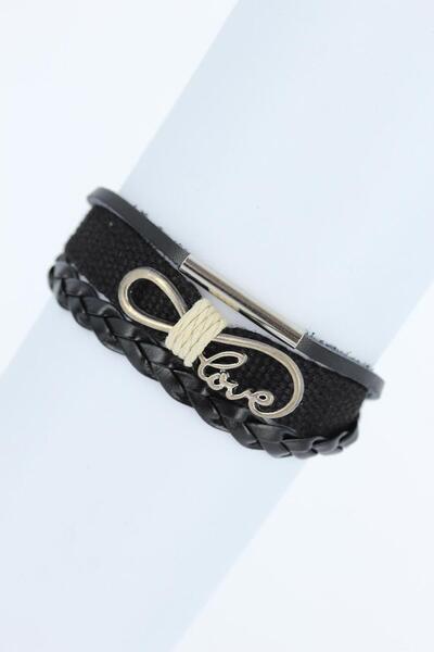 Skygo Black Color Leather Bracelet with Metal Accessories - Tj-Eb1716