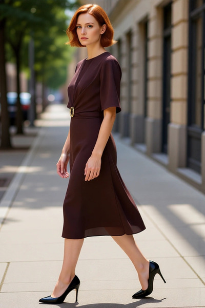 PayBuy Rochie de damă Bordeaux A line croială Lungime midi, simplă, din satin...