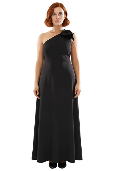 PayBuy Women's Black Plus Size a Line Evening Dress Maxi Dress Asymmetrical One Shoulder Bow Elegant Woven Quality
