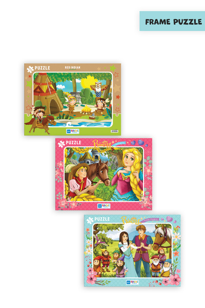Blue Focus 3 ADET 72 PARÇA ÇOCUK PUZZLE KIZILDERİLİ VE PRINCESS RAPUNZEL VE P...