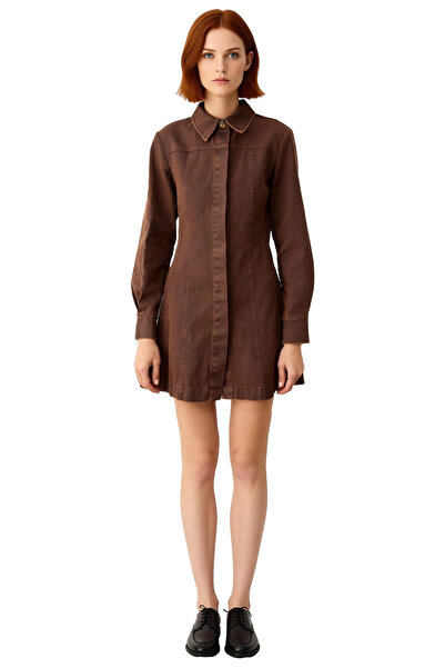 PayBuy Women's 100% Cotton A-Line Waxed Gabardine Woven Dress Shirt Collar Long Sleeve Winter Chic