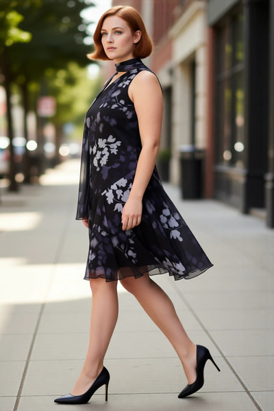 PayBuy Kadın Çiçekli Desen Şifon Dokuma A Kesim Boyundan Bağlamalı Mini Elbis...