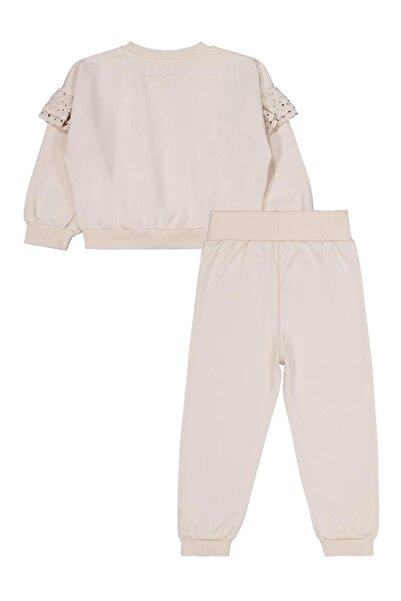 Civil Girls 2-5 Years Old Tracksuit Set with Ruffled Sleeves - Beige 5-6 Years Old