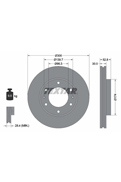 TEXTAR Disc Frana Dodge H100 Bus/H100 Caroserie Hyundai H-1 Cargo/H-1 Travel