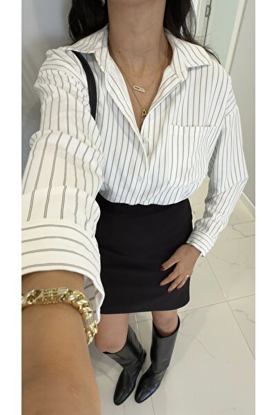 BİRCANÇİL MD Sewy Ekru Çizgili Gömlek