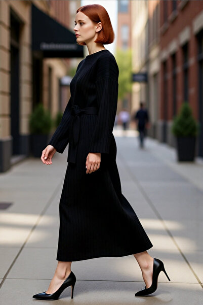 PayBuy Tricotaje speciale pentru femei Rochie maxi cu curea cu nervuri, cu mo...