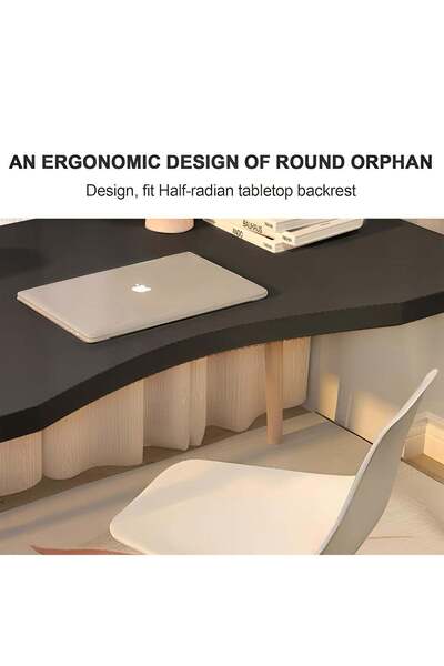 Taimi Modern Home Office Study 100×60×73cm – Desk Curved Edge for Small Spaces Table with Wood Legs-Black