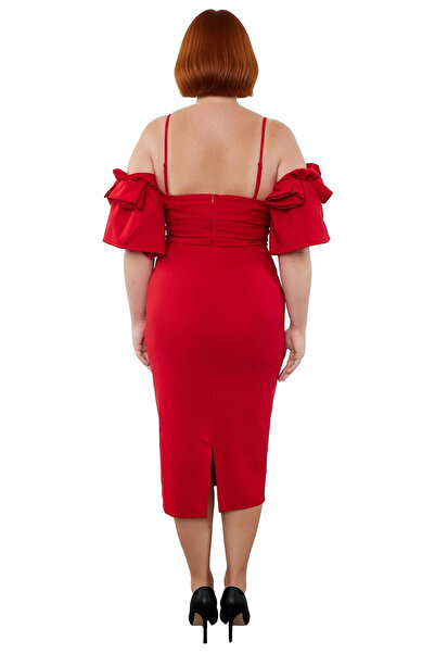 PayBuy Women's Bodycon Sweetheart Neck Midi Evening Dress Slim Straps Shoulder Ruffles Stylish Design for Special Occasions