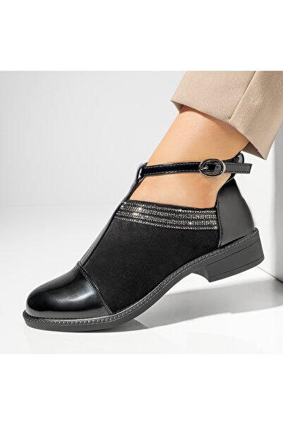 Modlet.ro Γυναικεία μαύρα Σουέτ casual παπούτσια με στρας και γυαλιστερή μύτη...