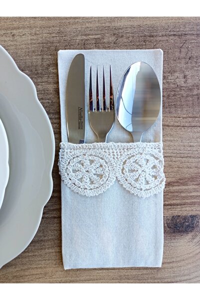 fabricorg Decorative Raw Cloth Cutlery Cover - Spoon - Knife Cover 4 Pcs (100% Cotton)