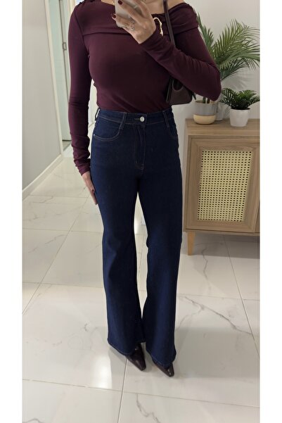 BİRCANÇİL Lumiy Dark Blue İspanyol Paça Jean