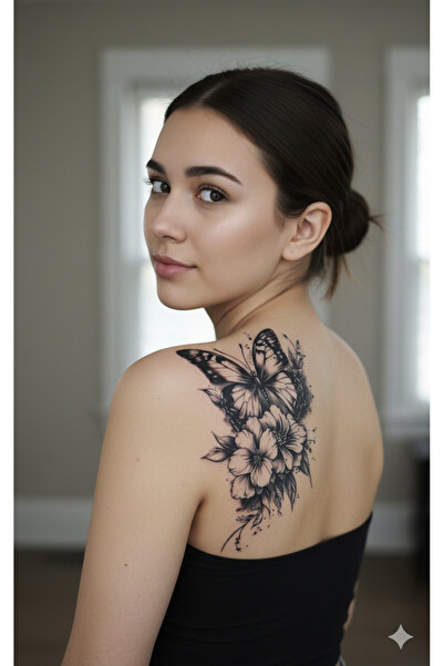 Glapzen Kelebek ve Çiçek Taslağı Geçici Dövme – Zarif, Doğal ve Suya Dayanıklı Tasarım