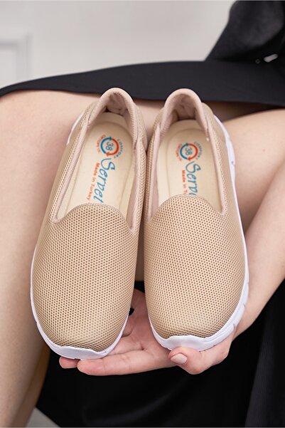 Nstil Daily Women's Beige Ballerina Shoes Easy to Wear Breathable Comfortable Sole Flexible Daily Sports Shoes 035