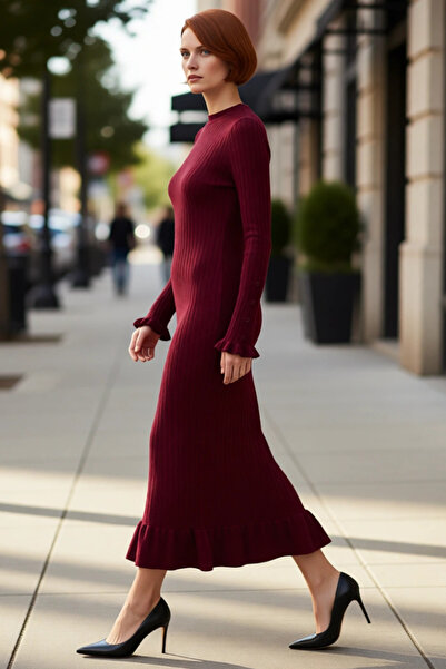 PayBuy Tricotaj cu nervuri bej pentru femei Rochie maxi Fusta cu volane cu pe...