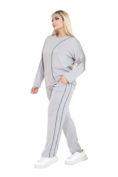 MELSAY Дамски спортен екип в сиво на райета, голям размер