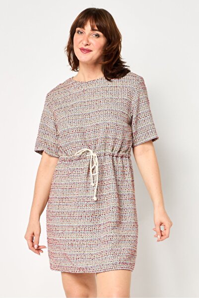 Karl Lagerfeld Women Textured Tie Waiste Mini Dress, Multicolor