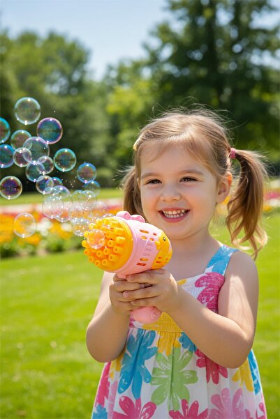 hak-iş oyuncak Ördek Desenli Pilli Pembe Köpük Tabancası