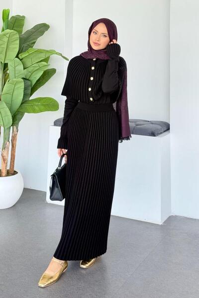 Şulemoda Giyim Costum cu fustă plisată Kelebek, negru