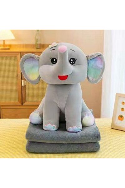 Tescomak Set pătură și pernă pentru copii, jucărie de pluș elefant, gri desch...