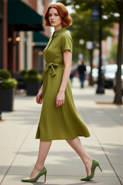 PayBuy Women's Seersucker Woven Midi Length Short Sleeve Shirt Dress Offers Modern Elegance and Comfort Quality