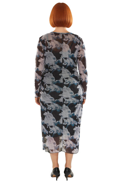 PayBuy Women's Exclusive Bodycon Fit Midi Dress Tulle Detail Long Sleeve Knitted Fabric Spring Autumn Elegance