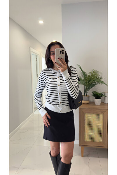BİRCANÇİL Md Wies Black and White Striped Cardigan