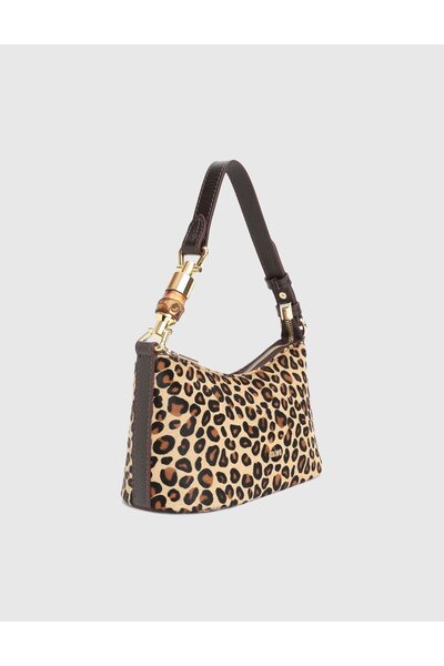 İLVİ Roomy Hakiki Deri Tay Tüyü Leopar Kadın Omuz Çantası