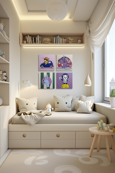 Mind & Play Tavşan Temalı Çocuk Şövale Tuval Boyama Seti | Ahşap Şövale+Tuval+6 Renk Akrilik Boya+Fırça