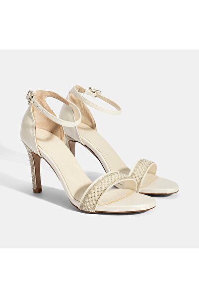 Desa Women's White Adjustable Buckle Stone Heeled Evening Dress Sandals