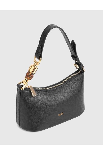 İLVİ Roomy Genuine Floater Leather Black Women's Shoulder Bag
